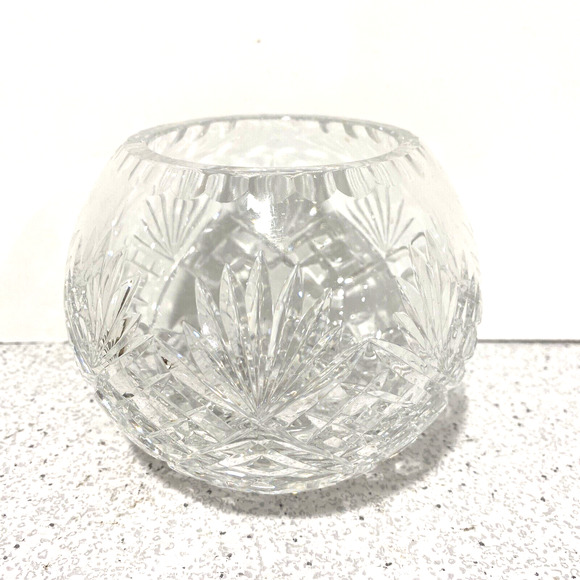 Clear cut crystal rose bowl round decorative glass flower rosebud holder display - Picture 1 of 7